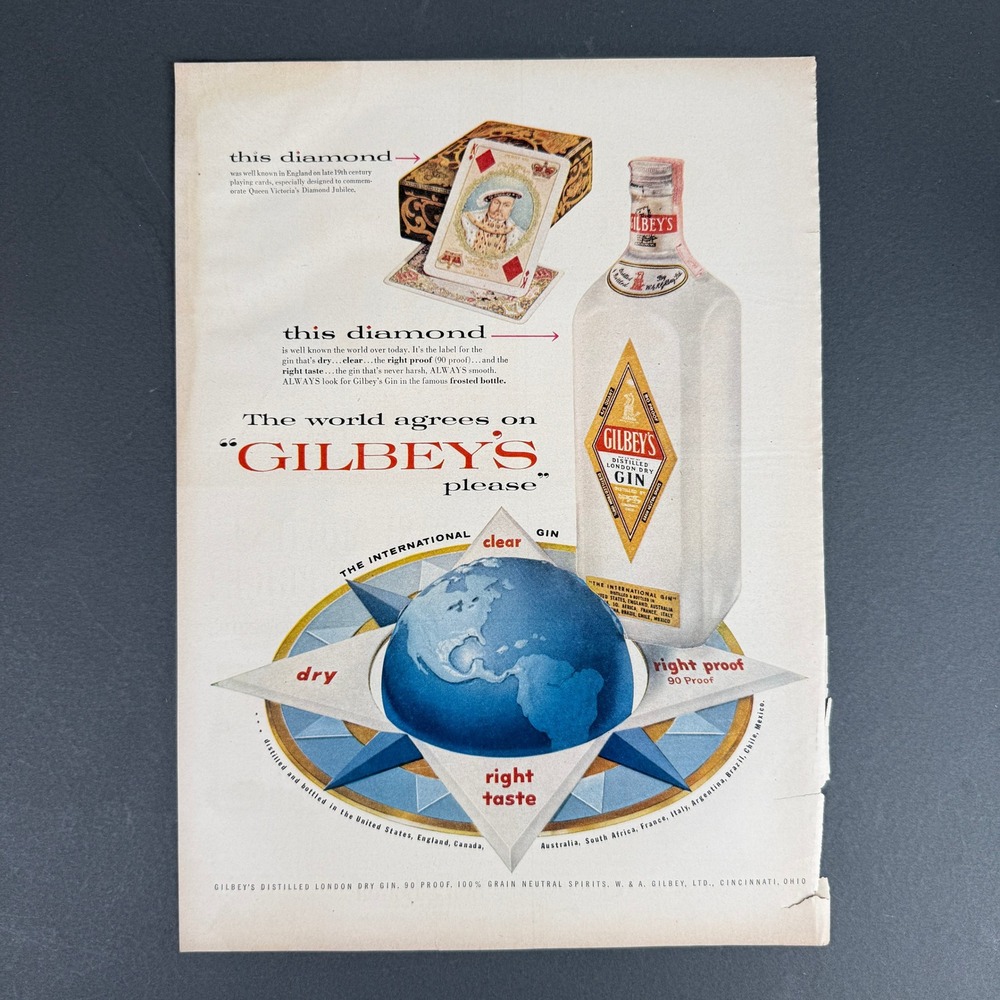 1958 Gilbey's London Dry Gin Life Magazine Print Ad May 12 Vintage Advertising